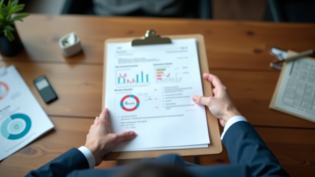 Mani che tengono una cartella con grafici e tabelle, ufficio italiano tradizionale con legno scuro, documenti sul tavolo, illuminazione professionale